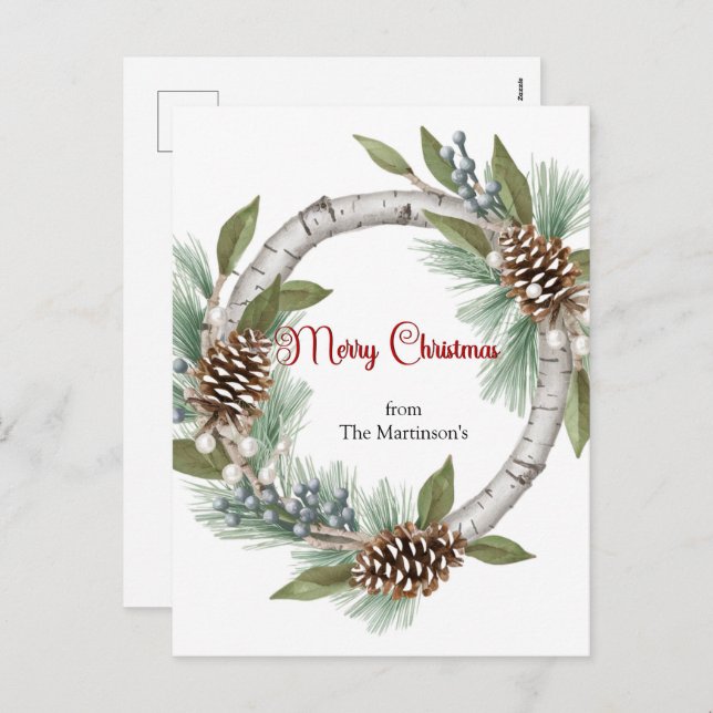 Postal Festiva Aspen Wreath with Pinecones Christmas postcard (Anverso / Reverso)
