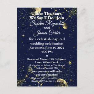 Postal Festiva Astrología y tema nocturno estrellado Boda celes