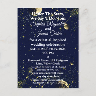 Postal Festiva Astrología y tema nocturno estrellado | Boda celes