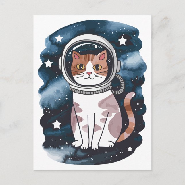 Postal Festiva Astronauta de gato espacial (Anverso)