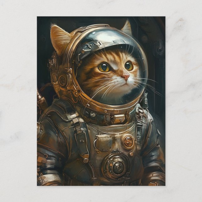 Postal Festiva Astronauta del gato Steampunk (Anverso)