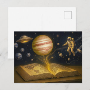 Postal Festiva Astronauta flota de un cuento cósmico