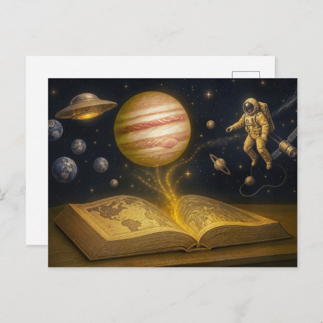 Postal Festiva Astronauta flota de un cuento cósmico (Anverso / Reverso)