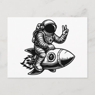 Postal Festiva Astronauta montado en un cohete 