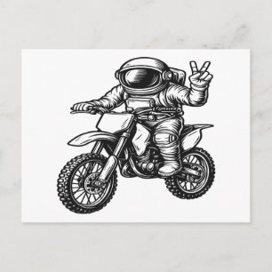 Postal Festiva Astronauta montando moto de cross 