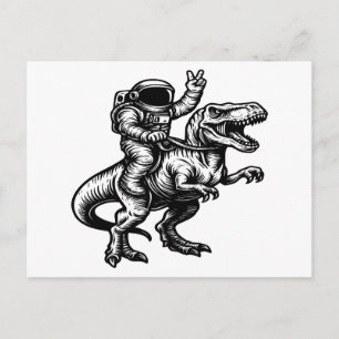 Postal Festiva Astronauta montando T Rex