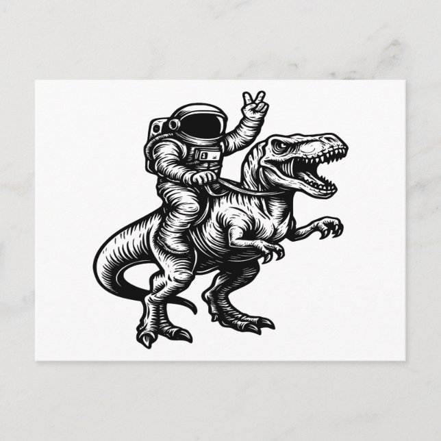 Postal Festiva Astronauta montando T Rex (Anverso)