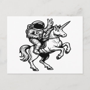 Postal Festiva Astronauta montando un Unicornio