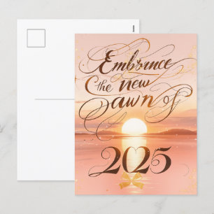 Postal Festiva Asumir el nuevo amanecer: Año Nuevo Amanecer Dorad