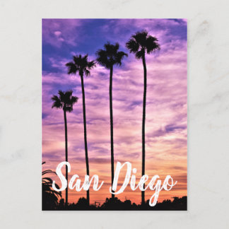 Postal Festiva Atardecer de palmeras de San Diego