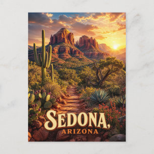 Postal Festiva Atardecer en Sedona Arizona Roca Roja Desierto Via