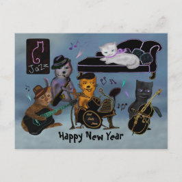 Postal Festiva Atasco de Año Nuevo de Gatos Grasos