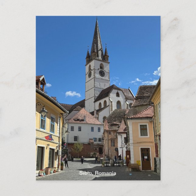 Postal Festiva Atractiva visión de Sibiu, Rumania sobre un (Anverso)