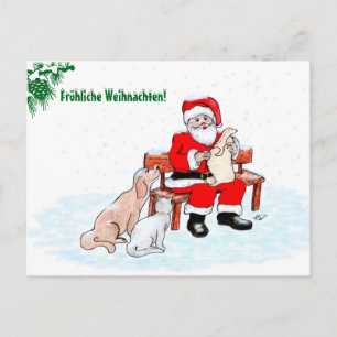 Postal Festiva auf Deutsch Weihnachtsmann mit Hund Katze