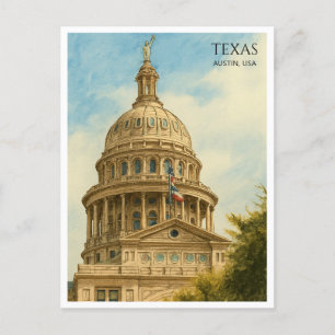 Postal Festiva Austin Texas Capitol Dome Watercolor Postcard