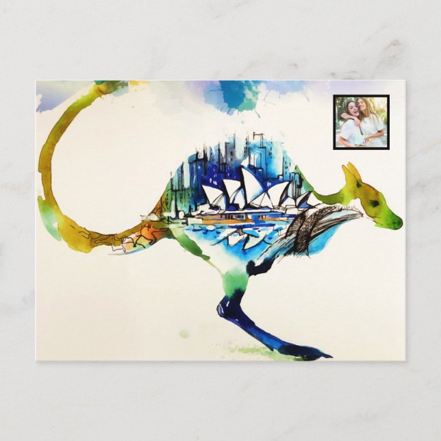 Postal Festiva Australia City Skyline Travel Love Watercolor (Anverso)