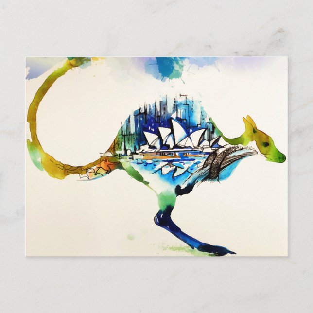 Postal Festiva Australia City Skyline Travel Love Watercolor (Anverso)