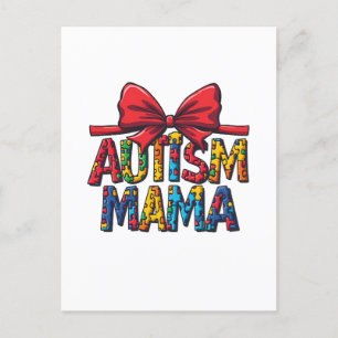 Postal Festiva Autismo Mama Bow Coquette Mom Autism Awareness