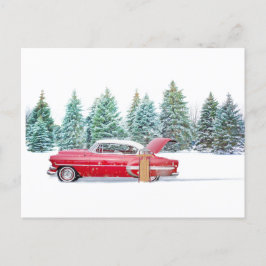 Postal Festiva Auto de época del invierno con nieve personalizado