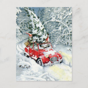 Postal Festiva Auto navideño vintage