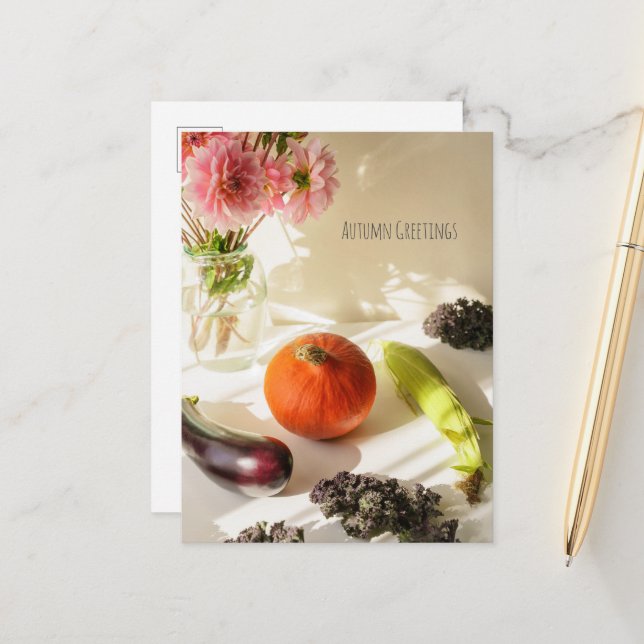 Postal Festiva Autumn Harvest Still Life Holiday Postcard (Anverso/Reverso In Situ)