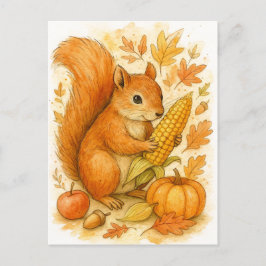Postal Festiva Autumn Squirrel with Corn Thanksgiving Postcard
