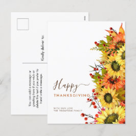 Postal Festiva Autumn Sunflower Felices Nombres de Acción de Grac
