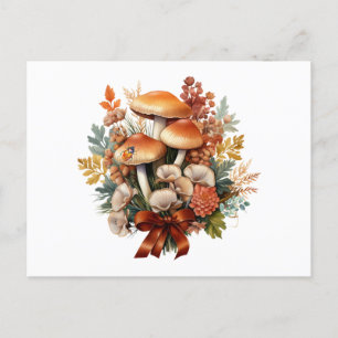 Postal Festiva Autumn Wild Mushrooms y deja el bosque collage