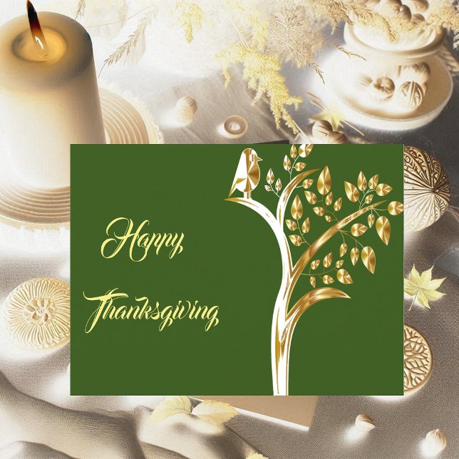Postal Festiva Ave De Oro Árbol De La Vida Cae Feliz Diversión De (Gold Bird Tree Of Life Fall Happy Thanksgiving Fun Holiday Postcard)