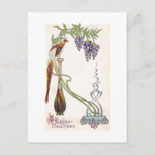 Postal Festiva Ave, ensenada y misteriosa Año Nuevo Art Nouveau