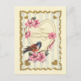 Postal Festiva Ave y florecimiento saludos de San Valentín