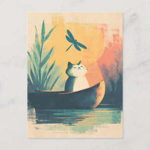 Postal Festiva Aventura para gatos de vintage en el lago Rústico