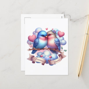 Postal Festiva Aves amorosas para siempre tu San Valentín