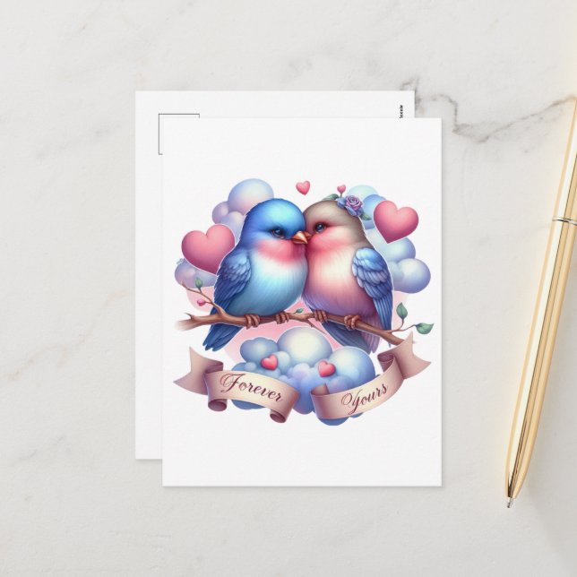 Postal Festiva Aves amorosas para siempre tu San Valentín (Anverso/Reverso In Situ)