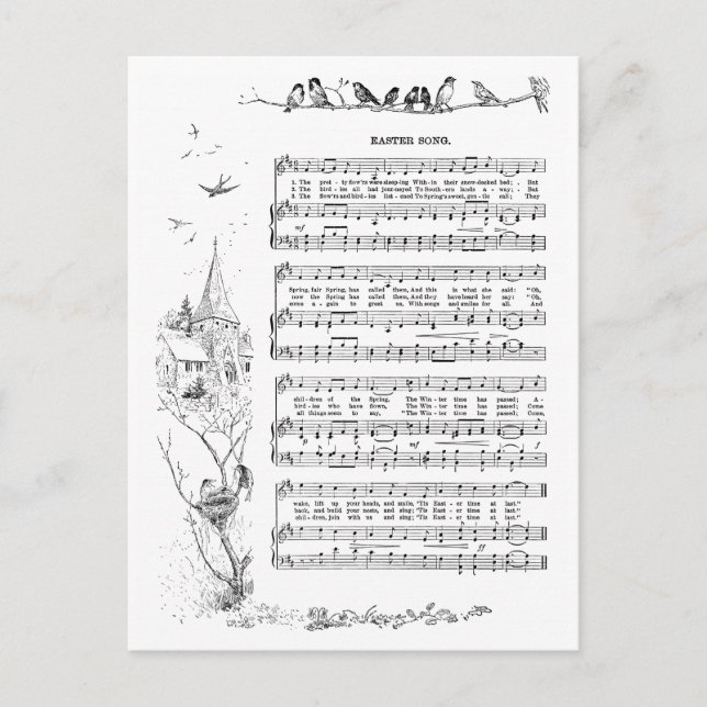 Postal Festiva Aves, canción de primavera y pascua (Anverso)