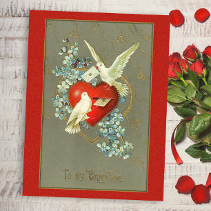 Postal Festiva Aves de Amor Vintage