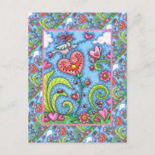 POSTAL FESTIVA AVES DE ARTE FOLLETO SIMÍTICO, JARDÍN DE CORAZÓN D