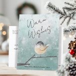 Postal Festiva Aves De Invierno Cuestas Acuáticas Deseos Cálidos<br><div class="desc">¡Encanta a tus seres queridos con esta adorable postal digital personalizada de acuarela! Con un ilustracion original de un ave minúscula y redonda encaramada en una rama de invierno, este diseño capta el encanto acogedor de la temporada. El texto "Deseos cálidos" añade un toque de sentidos, y usted puede personalizar...</div>