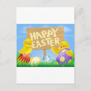 Postal Festiva Aves de Pascua y huevos con signo