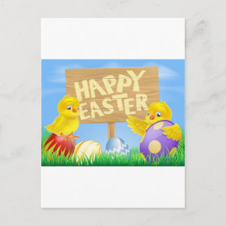 Postal Festiva Aves de Pascua y huevos con signo