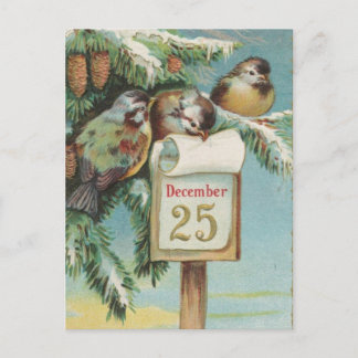 Postal Festiva Aves el 25 de diciembre