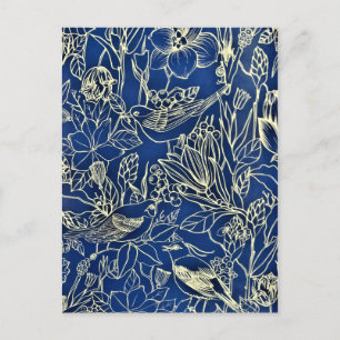 Postal Festiva Aves Purpurina azul floral primavera floral primav