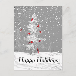 Postal Festiva Aves rojas, Navidades blancos, vacaciones felices,