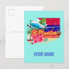 Postal Festiva Avión de Isla Vintage del Caribe Retro de San Mart