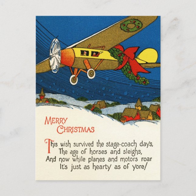 Postal Festiva Avión navideño vintage (Anverso)