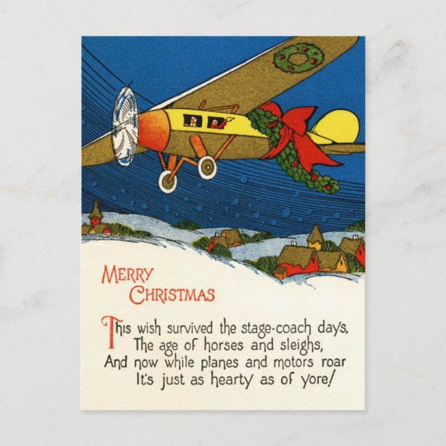 Postal Festiva Avión navideño vintage (Anverso)