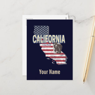 Postal Festiva Aviso de mapa de estados retro de California