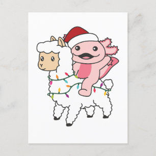 Postal Festiva Axolotl Llama Alpaca Navidades Animales de inviern