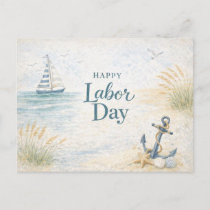 Postal Festiva Azul Costero Feliz Día del Trabajo