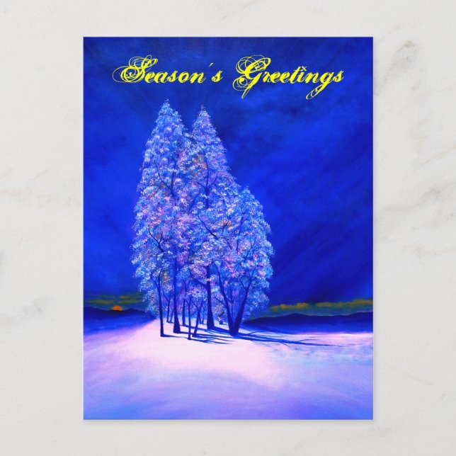 Postal Festiva Azul de Árboles Spruces (Anverso)